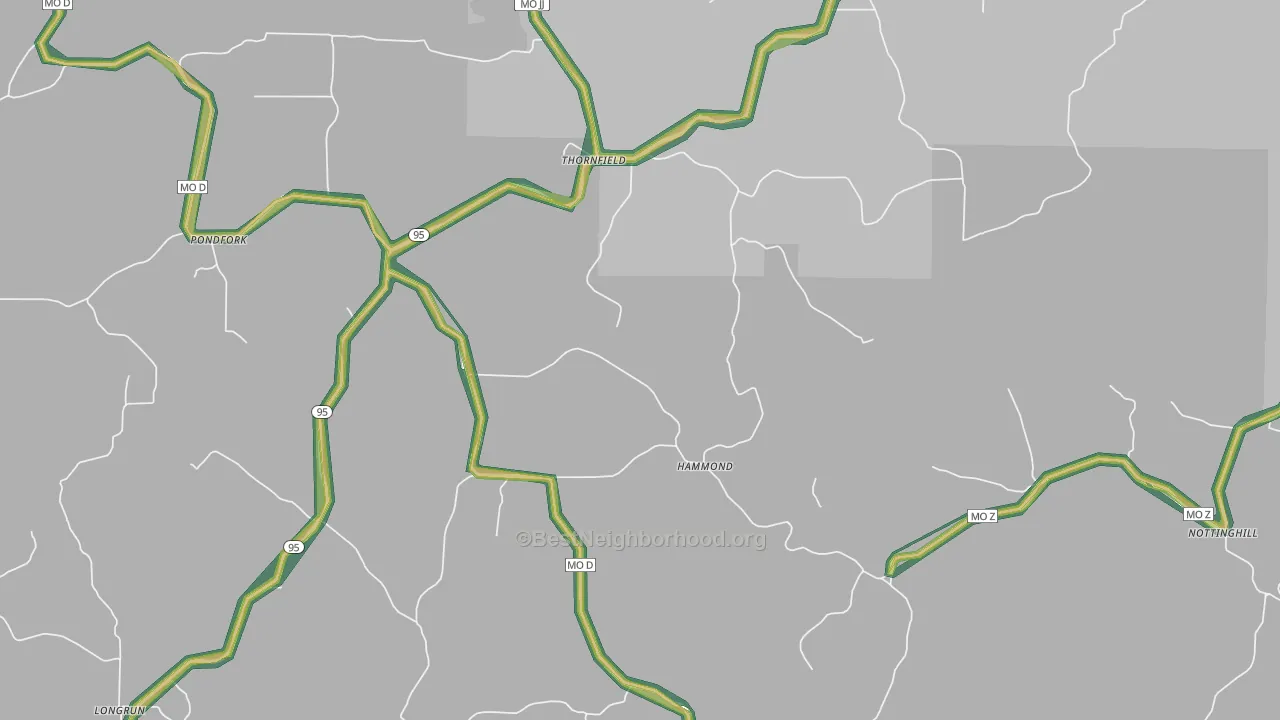 Thornfield, MO Map of Noise Levels in Thornfield