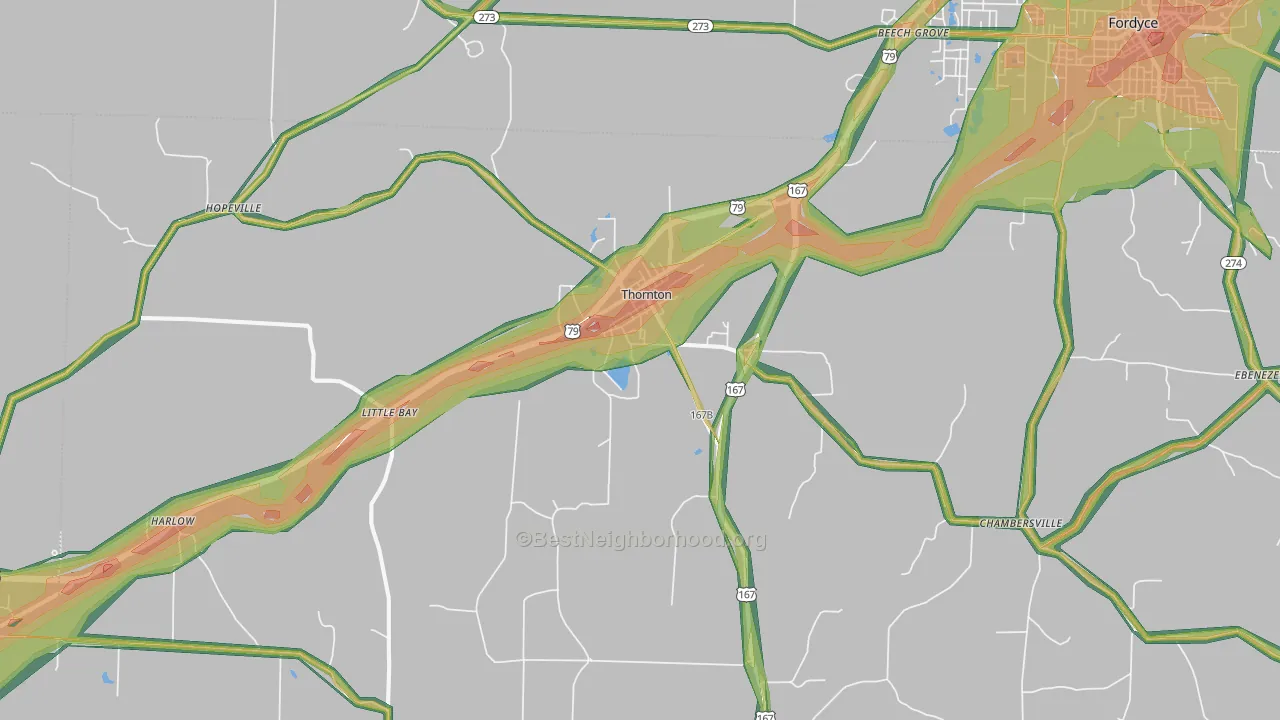 Thornton, AR Map of Noise Levels in Thornton