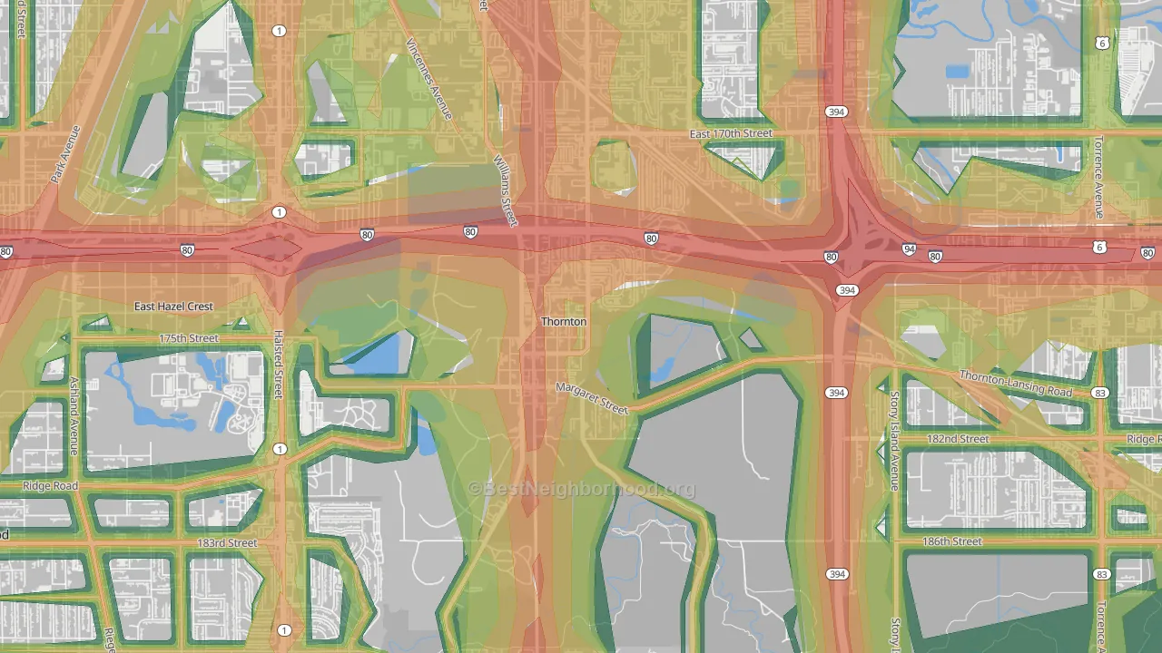 Thornton, IL Map of Noise Levels in Thornton