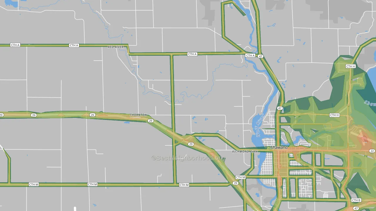 Thornton, WI Map of Noise Levels in Thornton