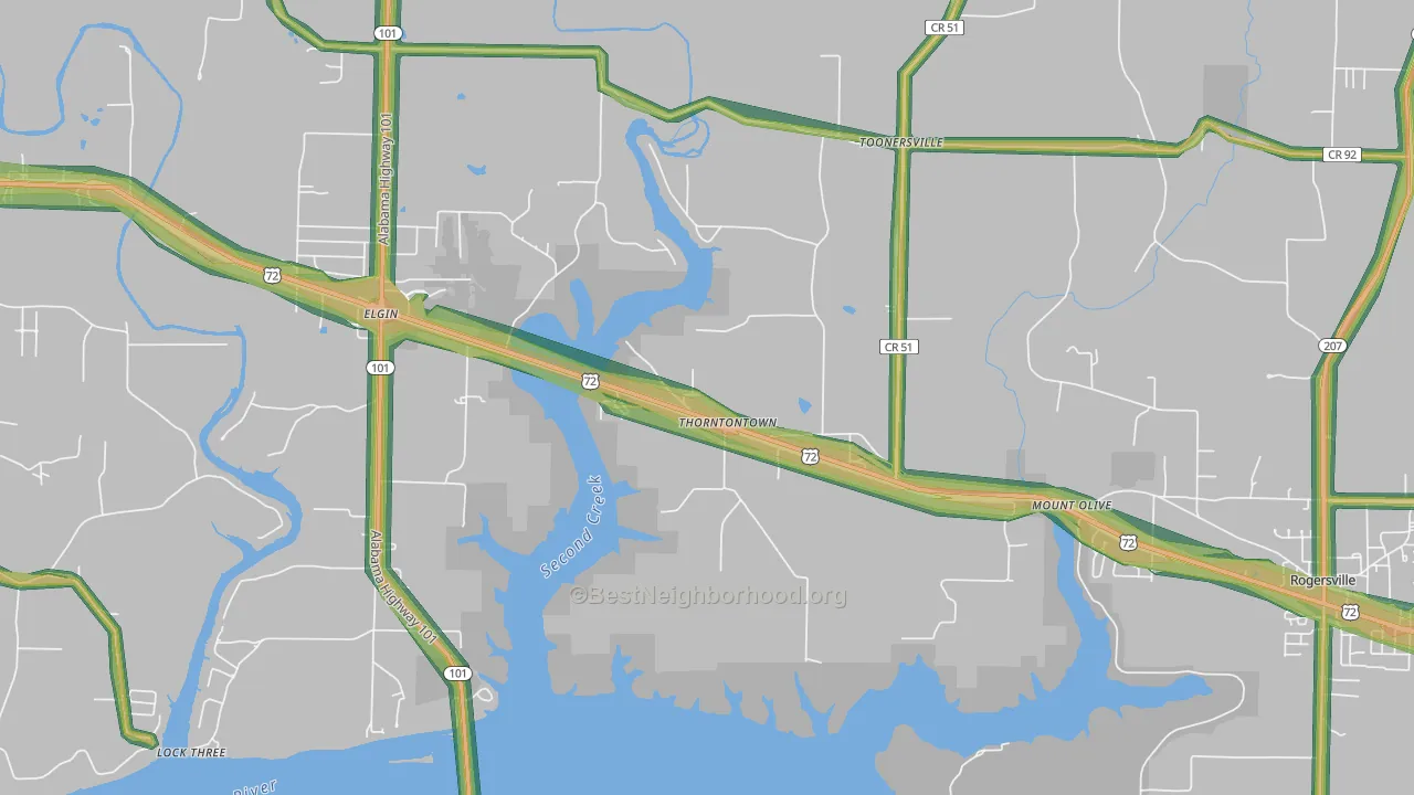 Thorntontown, AL Map of Noise Levels in Thorntontown