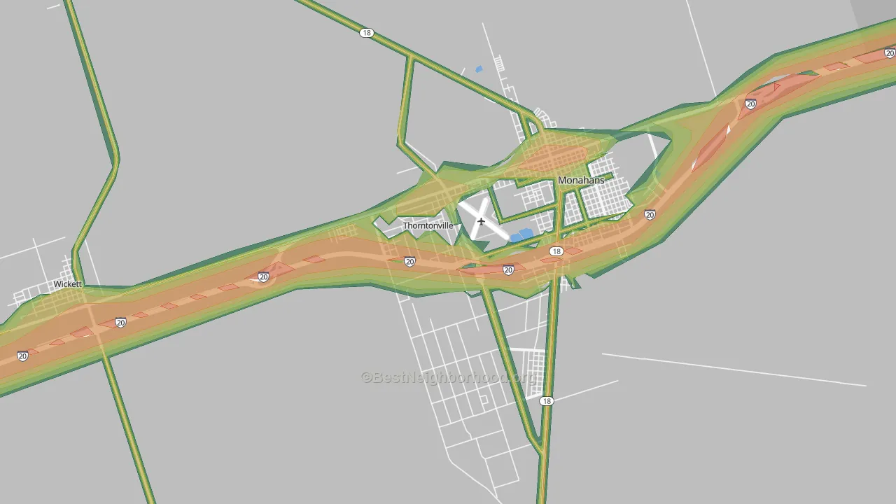 Thorntonville, TX Map of Noise Levels in Thorntonville