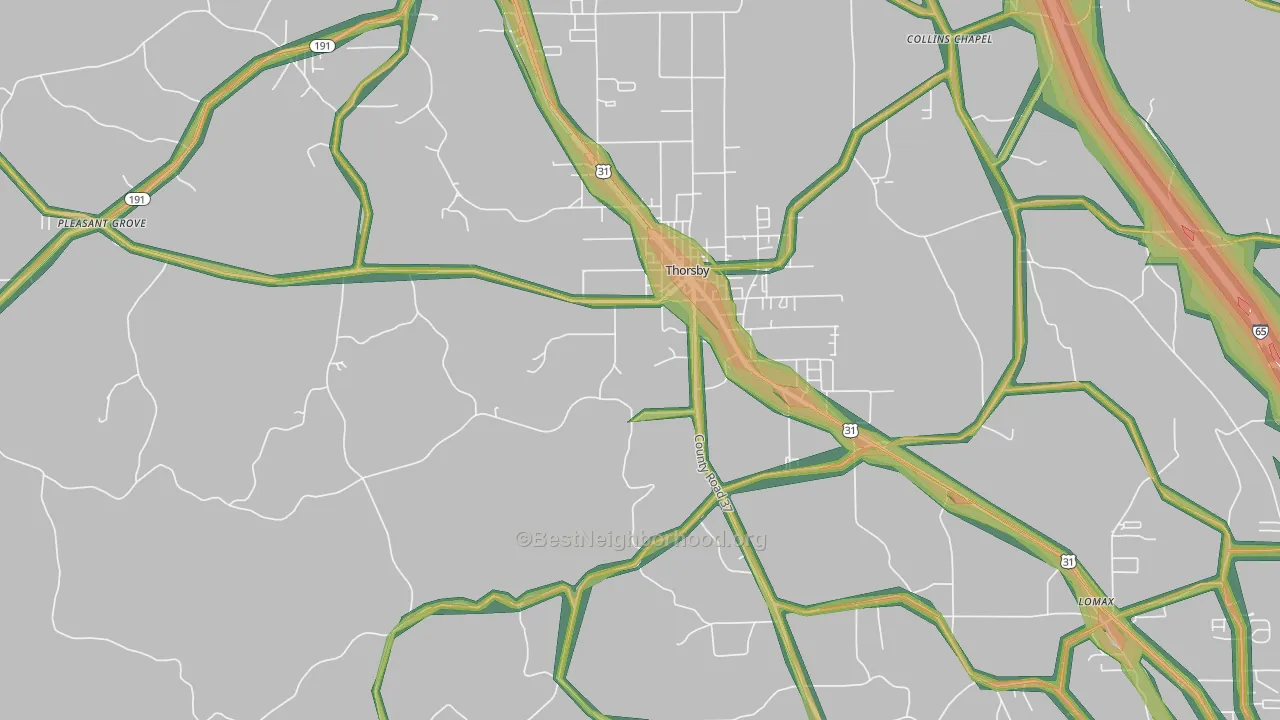 Thorsby, AL Map of Noise Levels in Thorsby
