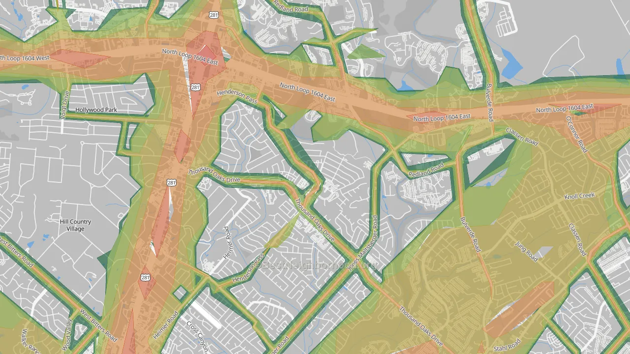 Thousand Oaks, San Antonio, TX Map of Noise Levels in Thousand Oaks
