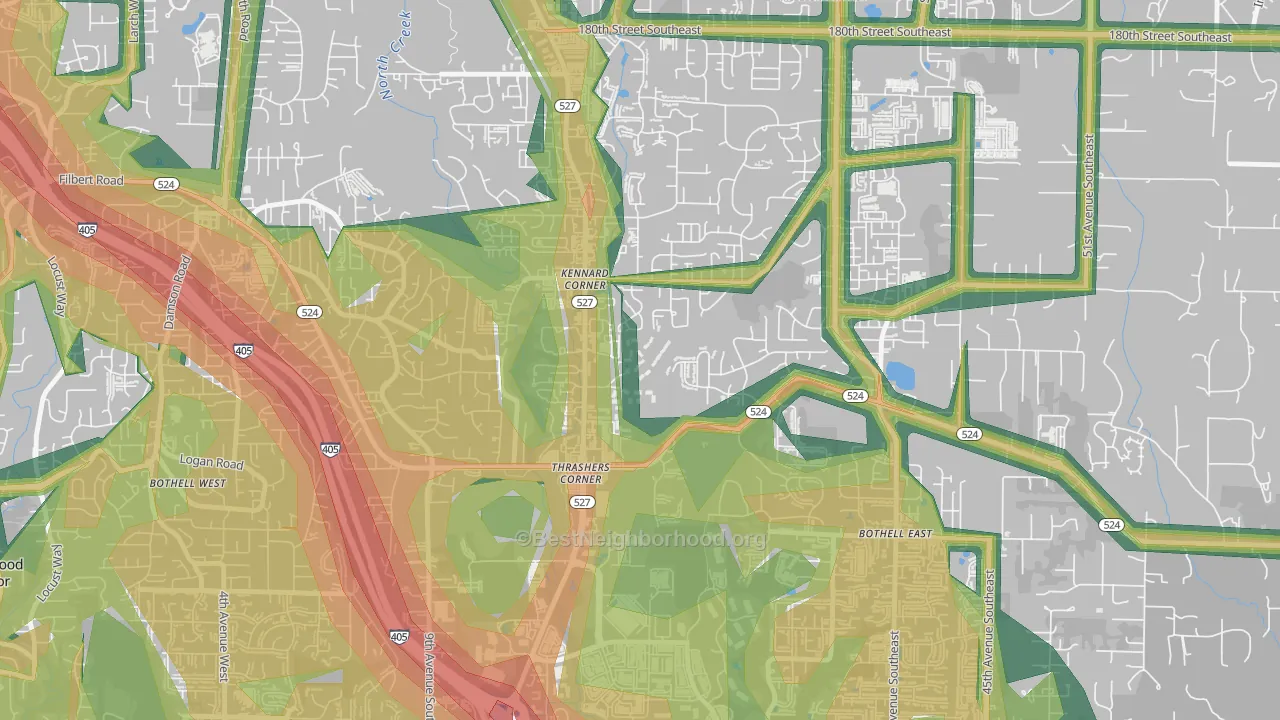 Thrasher's Corner-Red Hawk, Bothell, WA Map of Noise Levels in Thrasher's Corner-Red Hawk