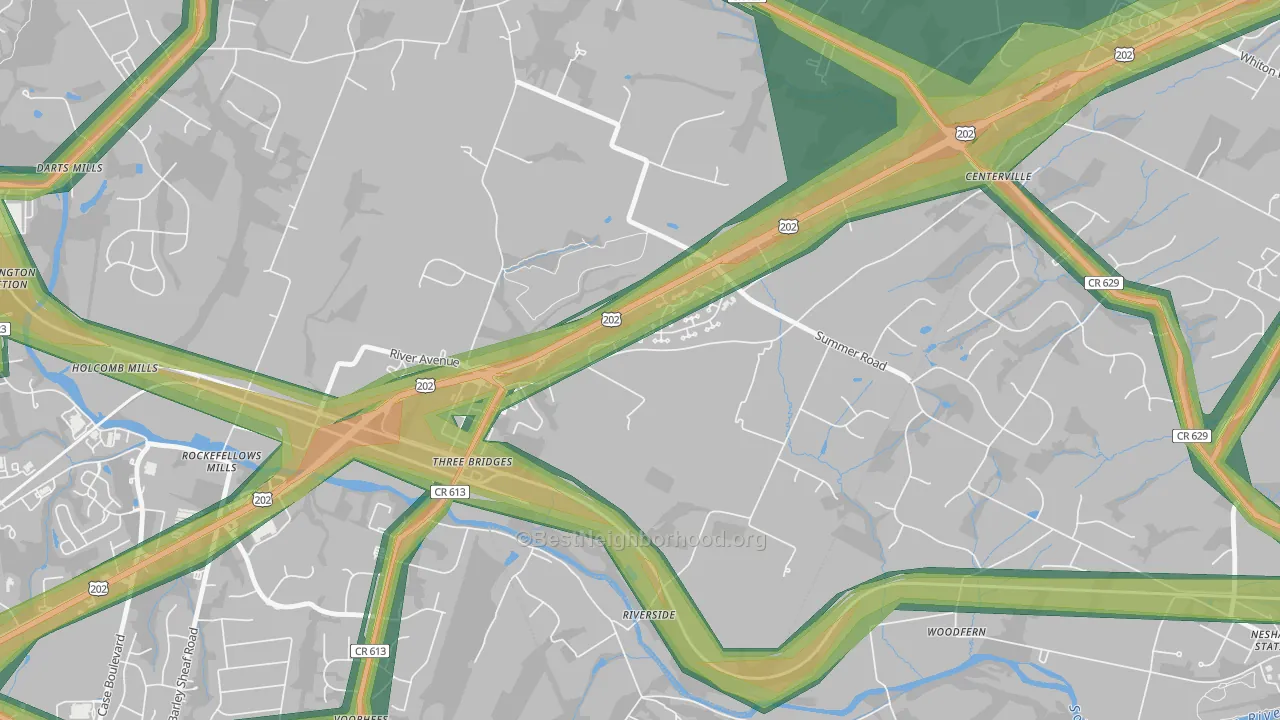 Three Bridges, NJ Map of Noise Levels in Three Bridges