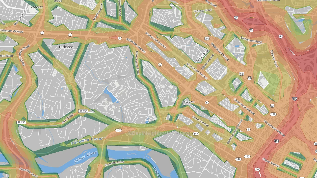 Three Chopt, Richmond, VA Map of Noise Levels in Three Chopt