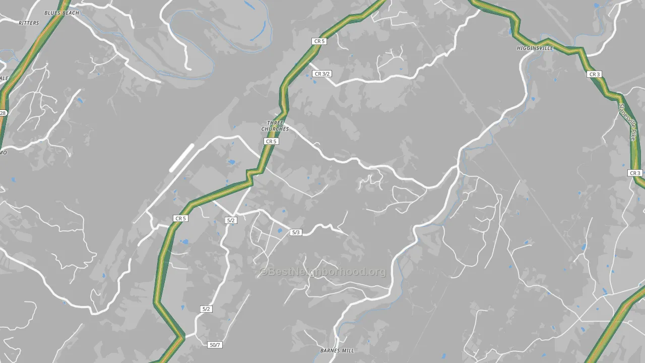 Three Churches, WV Map of Noise Levels in Three Churches