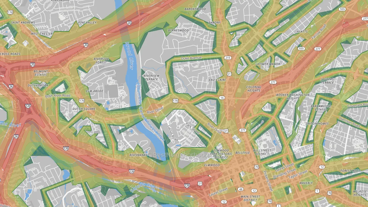 Three Points, Columbia, SC Map of Noise Levels in Three Points