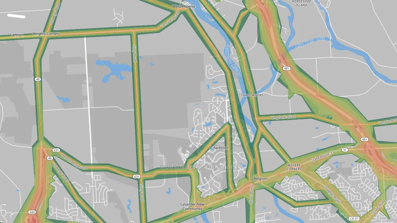 Three Rivers, NY Map of Noise Levels in Three Rivers