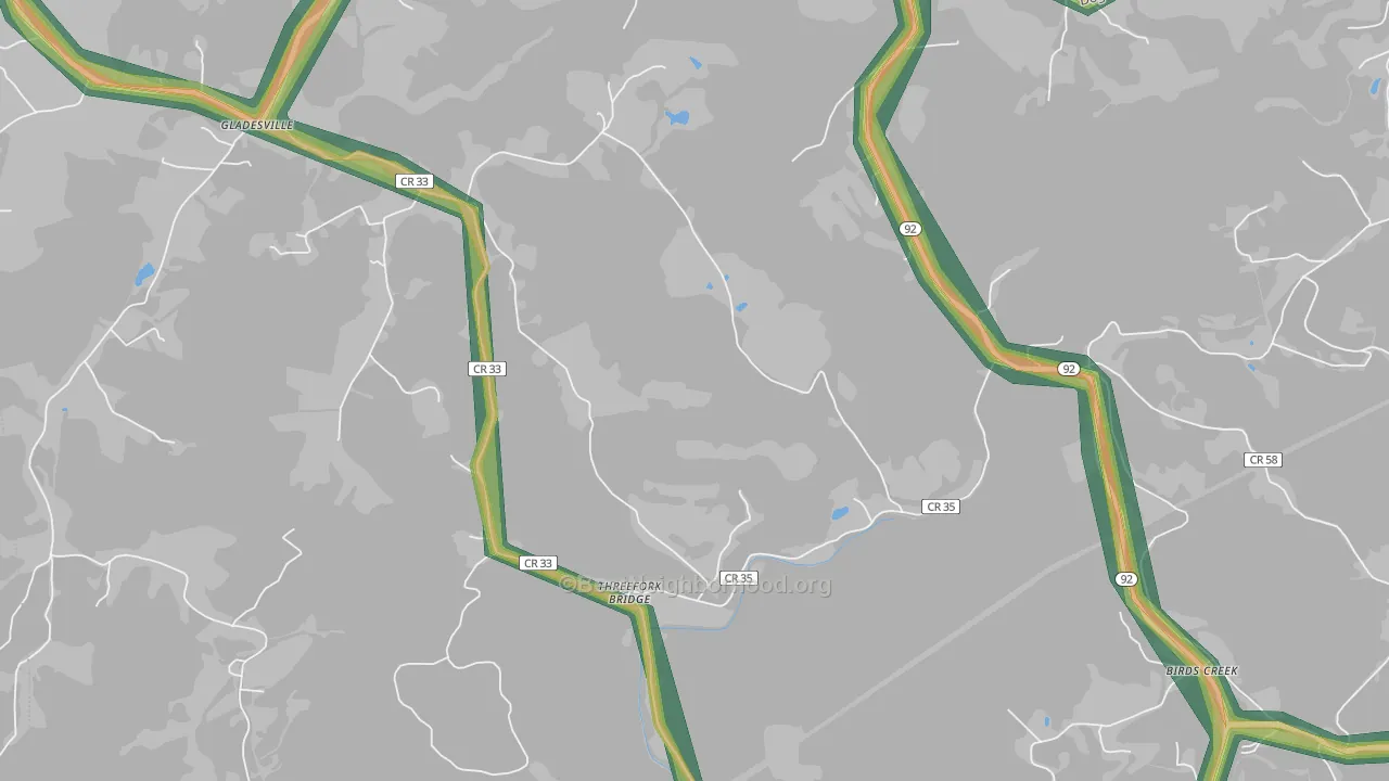 Threefork Bridge, WV Map of Noise Levels in Threefork Bridge