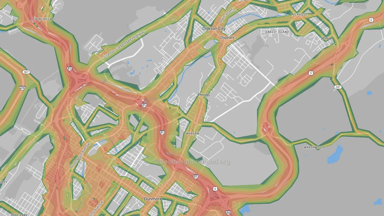 Throop, PA Map of Noise Levels in Throop