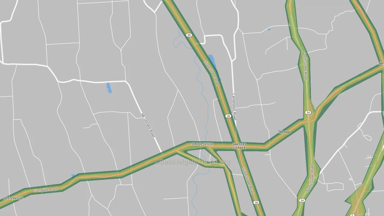Throopsville, NY Map of Noise Levels in Throopsville