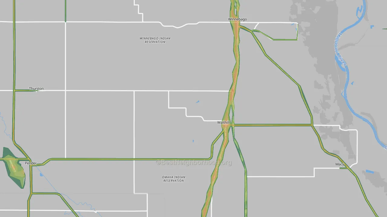 Thurston County, NE Map of Noise Levels in Thurston County