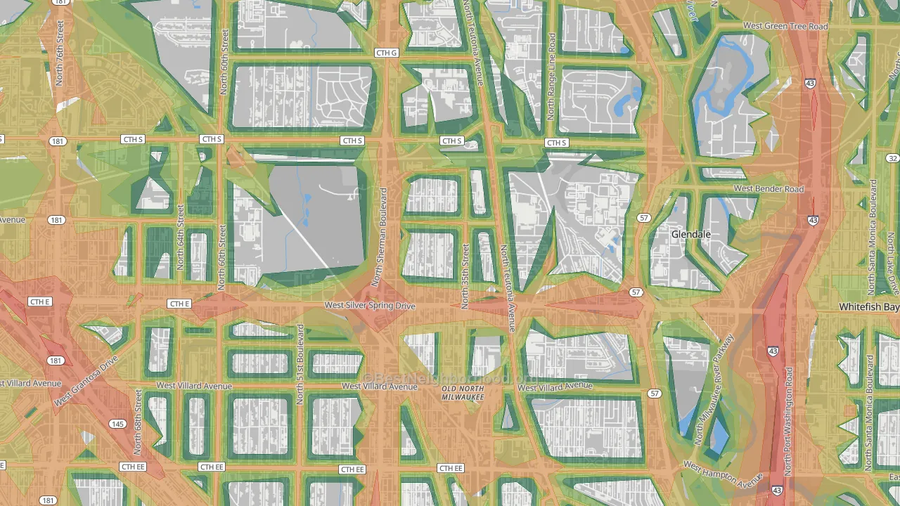 Thurston Woods, Milwaukee, WI Map of Noise Levels in Thurston Woods