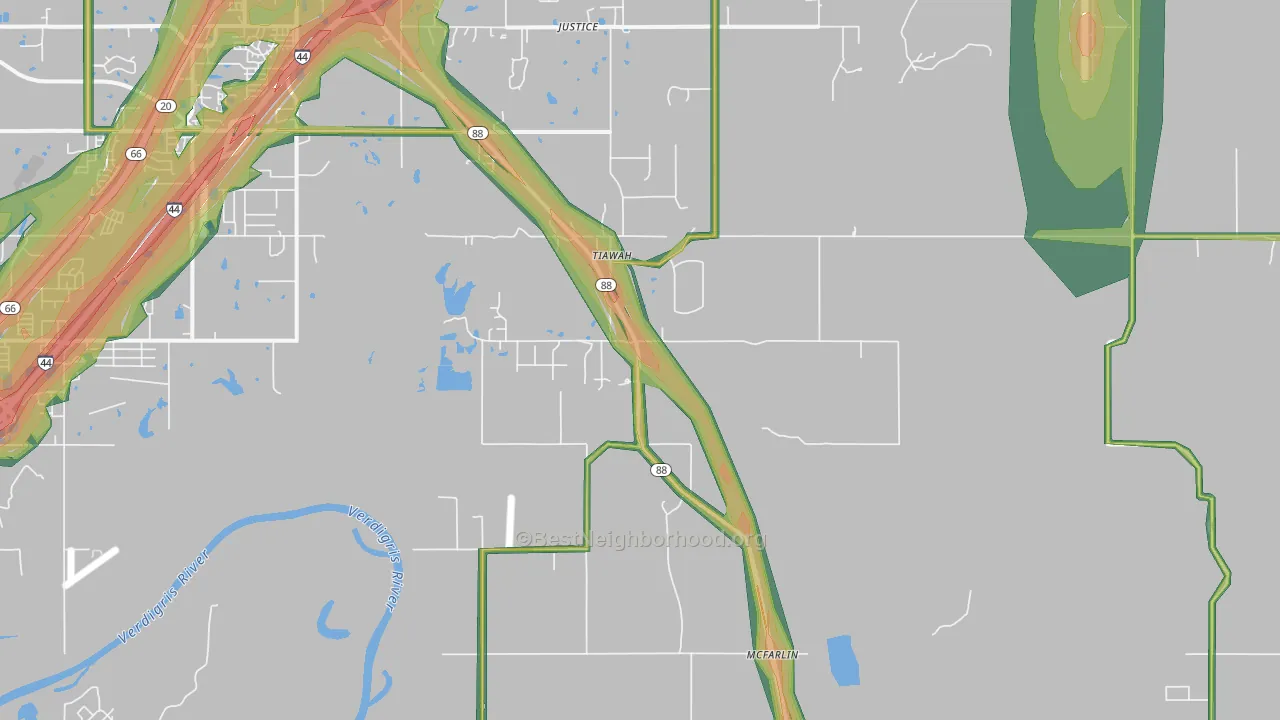 Tiawah, OK Map of Noise Levels in Tiawah