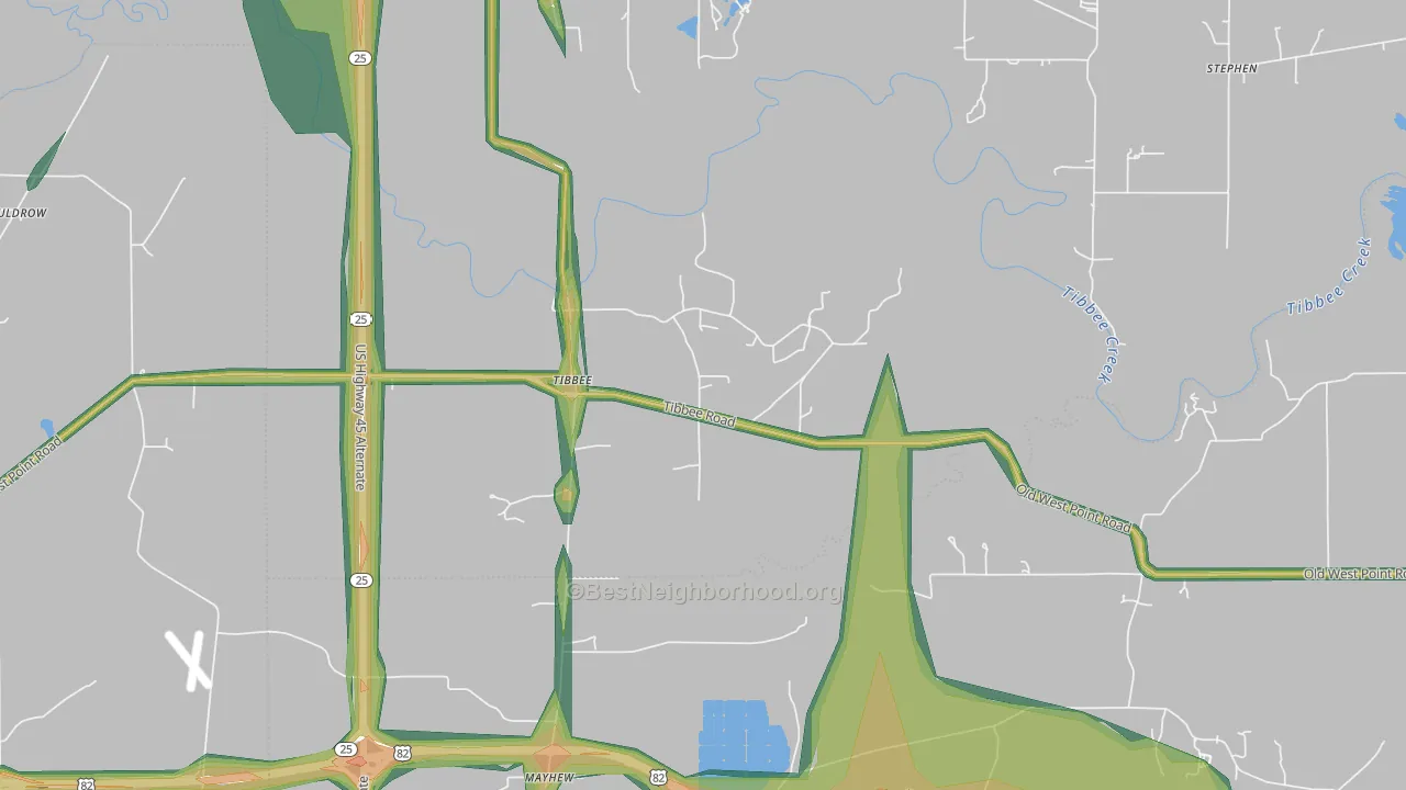 Tibbee, MS Map of Noise Levels in Tibbee