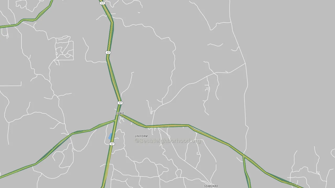 Tibbie, AL Map of Noise Levels in Tibbie
