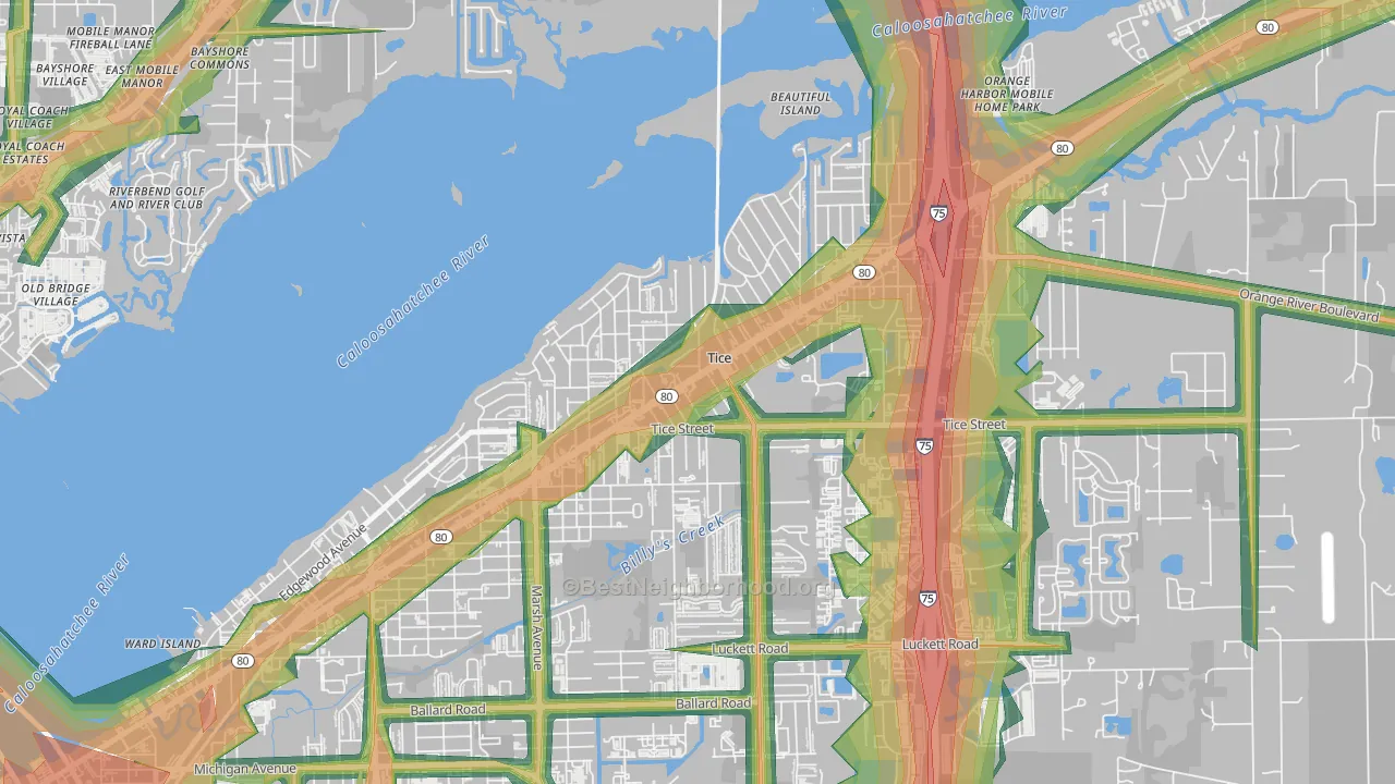 Tice, Fort Myers, FL Map of Noise Levels in Tice