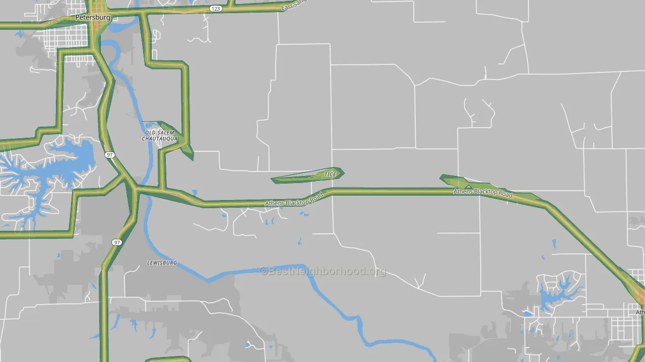 Tice, IL Map of Noise Levels in Tice