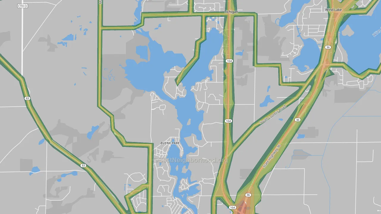 Tichigan, WI Map of Noise Levels in Tichigan