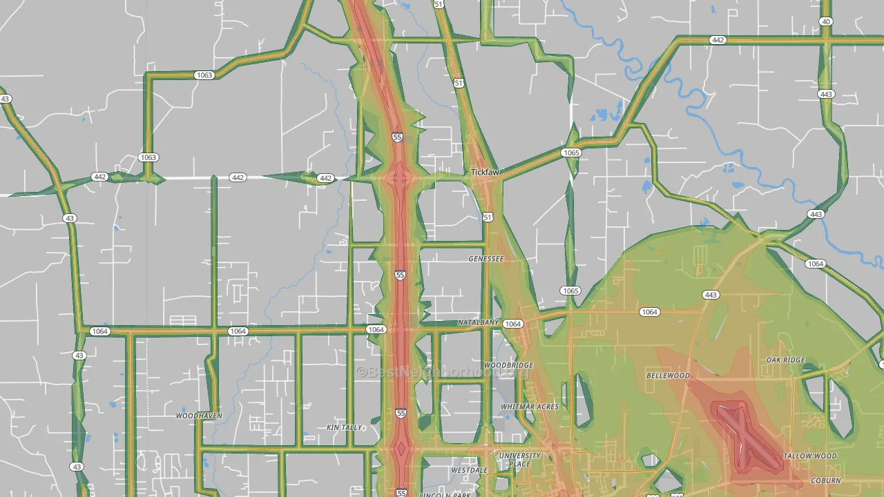 Tickfaw, LA Map of Noise Levels in Tickfaw