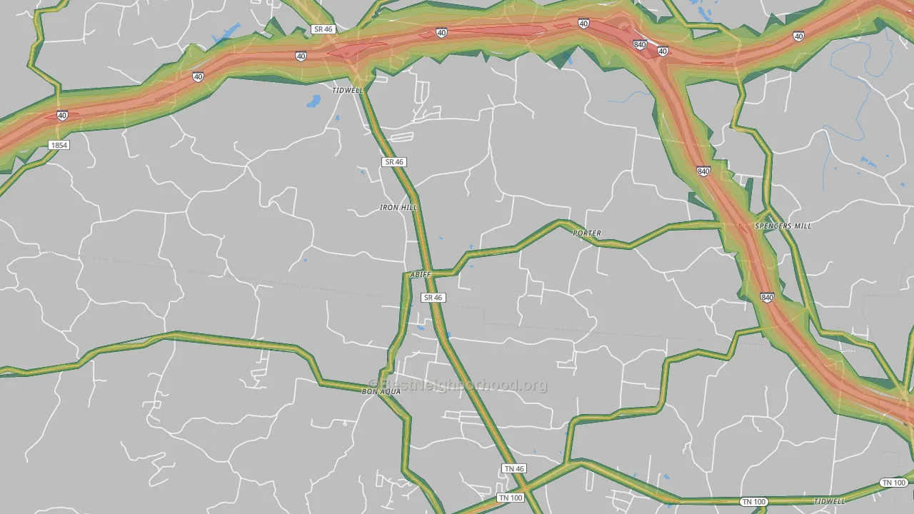 Tidwell, TN Map of Noise Levels in Tidwell