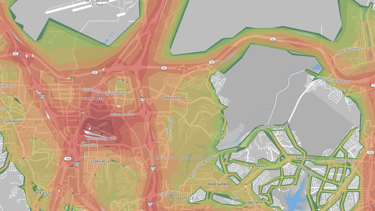 Tierrasanta, San Diego, CA Map of Noise Levels in Tierrasanta