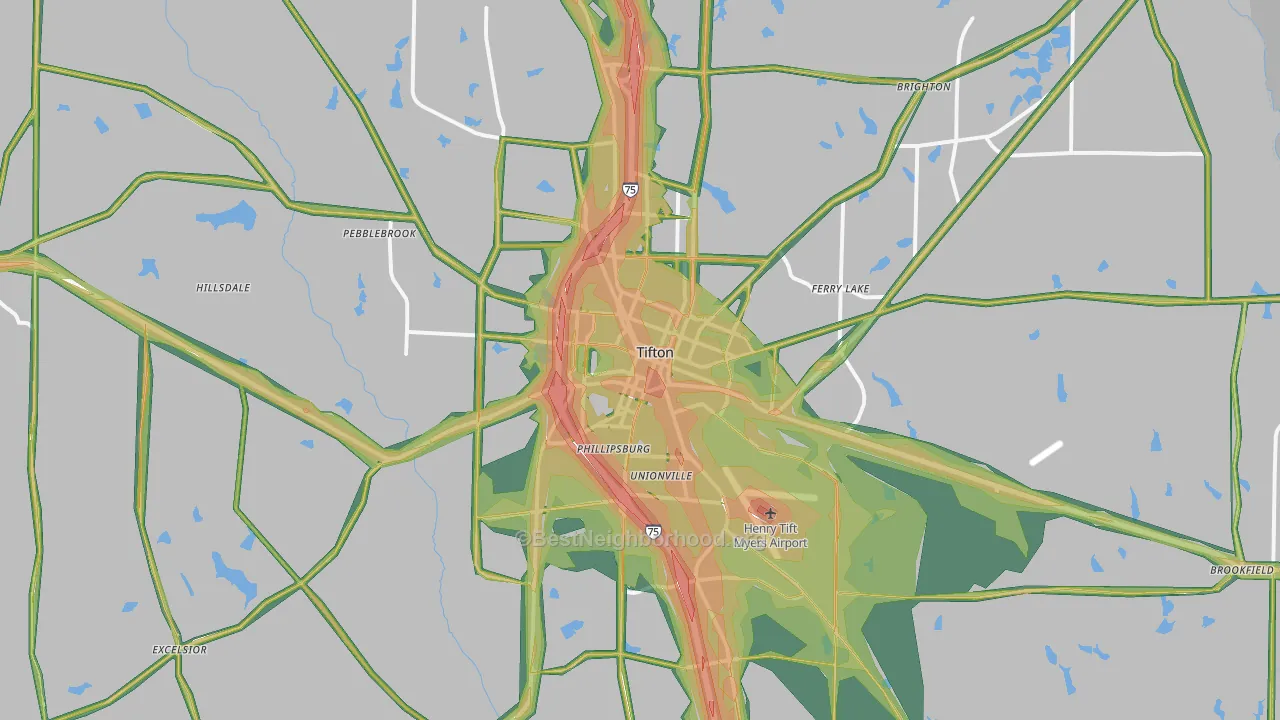 Tift County, GA Map of Noise Levels in Tift County