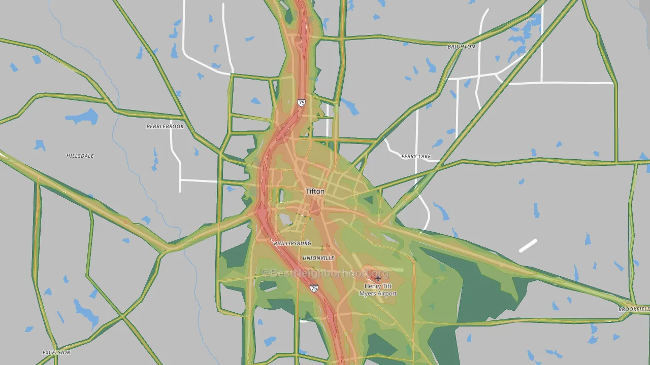 Tifton, GA Map of Noise Levels in Tifton