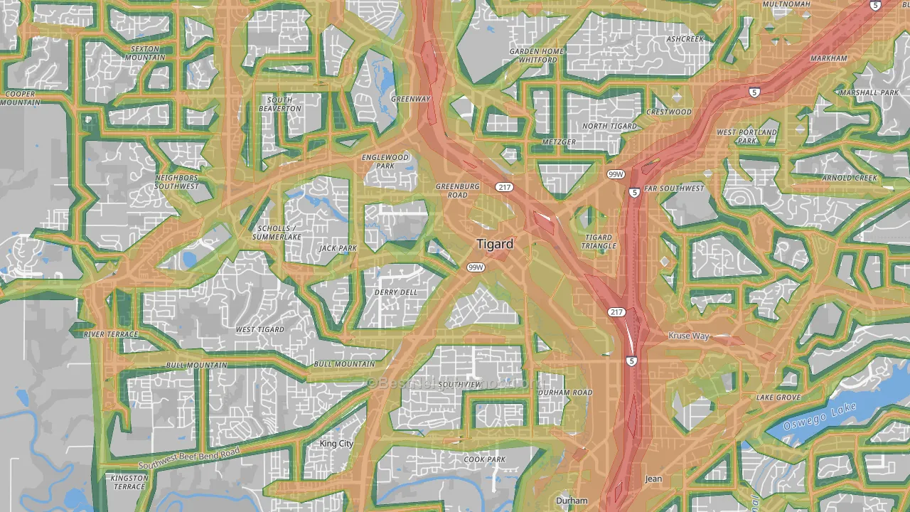 Tigard, OR Map of Noise Levels in Tigard