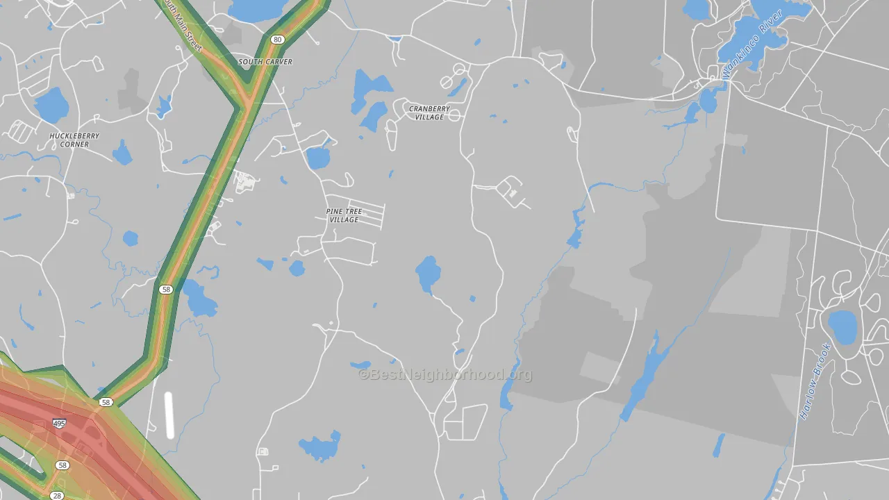 Tihonet, MA Map of Noise Levels in Tihonet