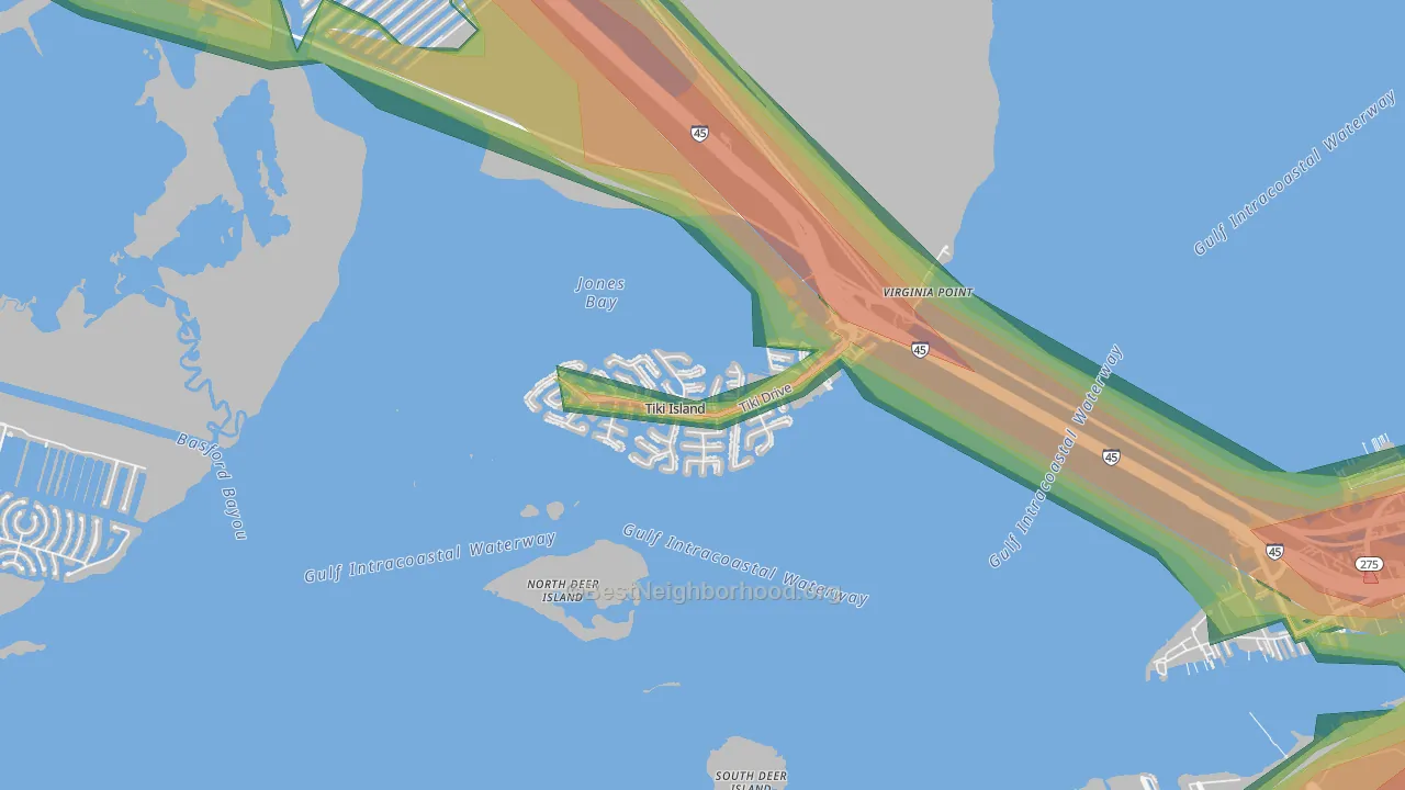 Tiki Island, TX Map of Noise Levels in Tiki Island