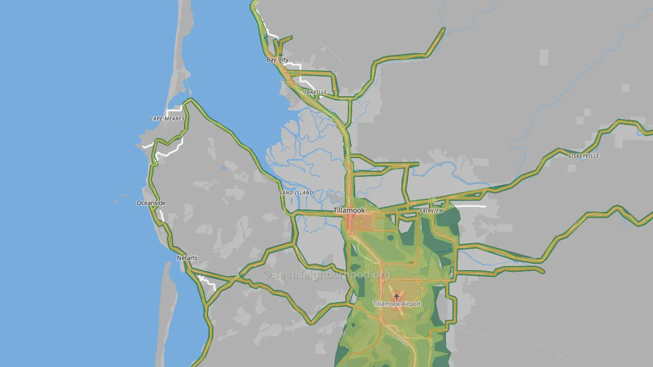 Tillamook County, OR Map of Noise Levels in Tillamook County