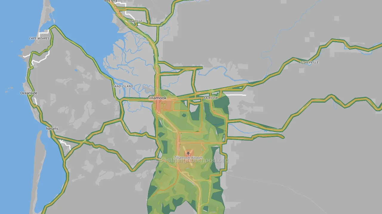 Tillamook, OR Map of Noise Levels in Tillamook