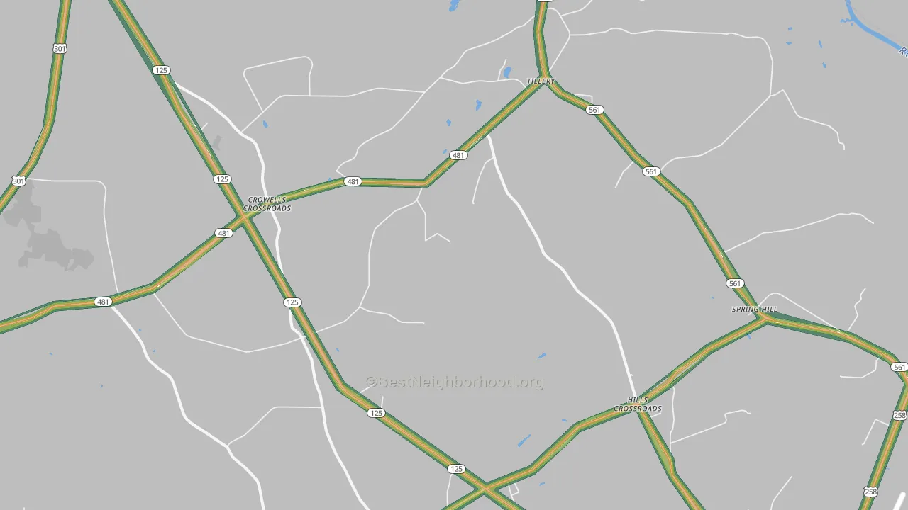 Tillery, NC Map of Noise Levels in Tillery