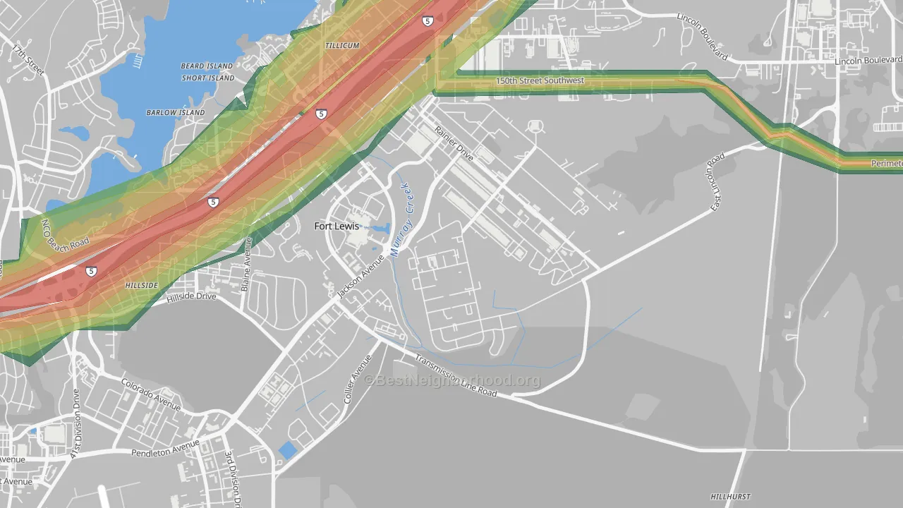 Tillicum, WA Map of Noise Levels in Tillicum