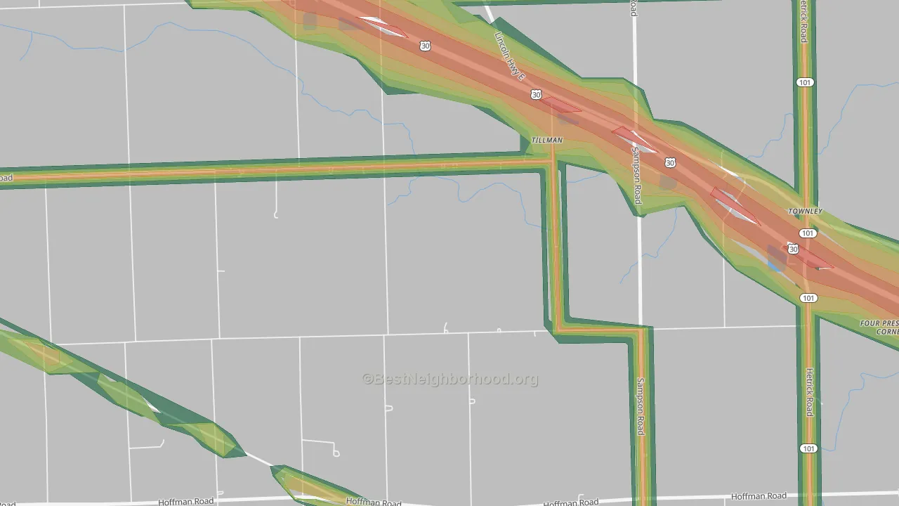 Tillman, IN Map of Noise Levels in Tillman