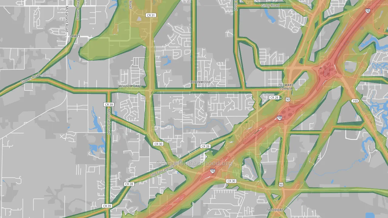 Tillmans Corner, AL Map of Noise Levels in Tillmans Corner