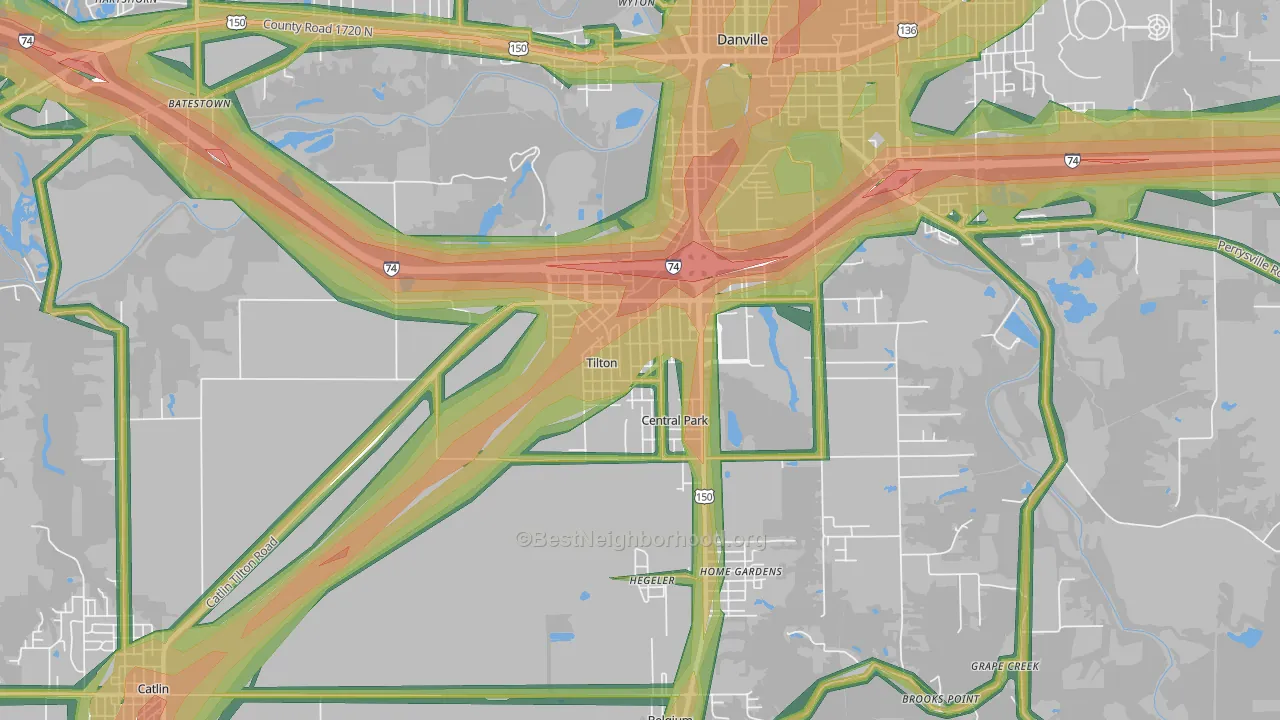 Tilton, IL Map of Noise Levels in Tilton
