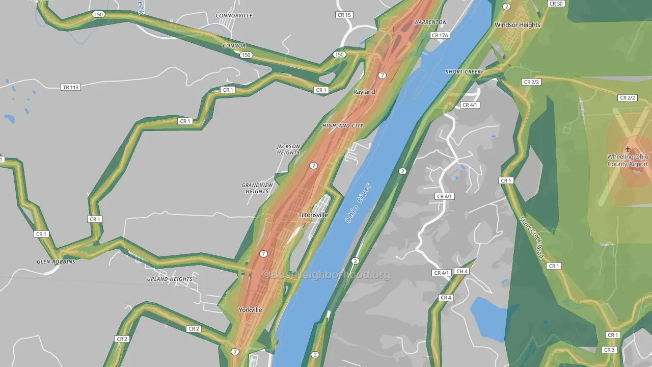 Tiltonsville, OH Map of Noise Levels in Tiltonsville