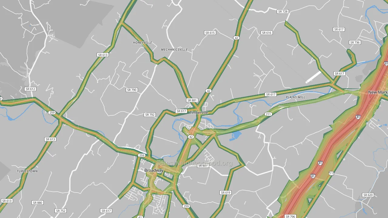 Timberville, VA Map of Noise Levels in Timberville