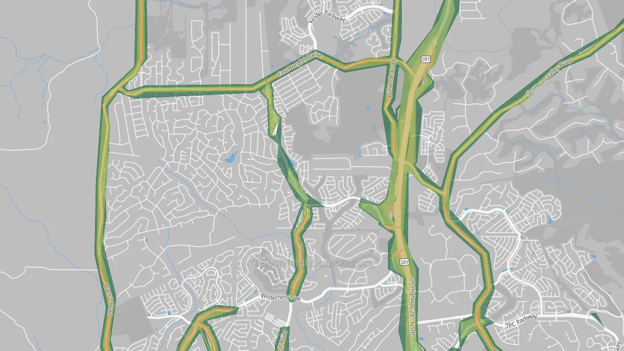 Timberwood Park, TX Map of Noise Levels in Timberwood Park