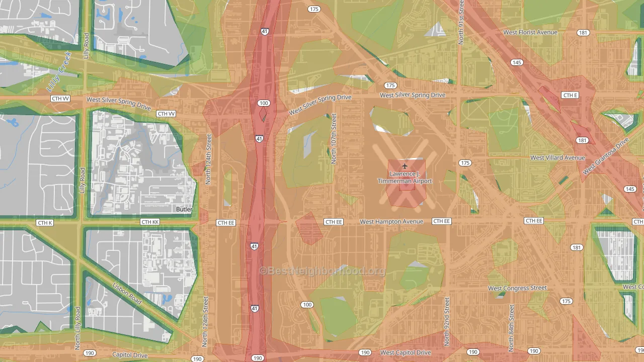 Timmerman West, Milwaukee, WI Map of Noise Levels in Timmerman West