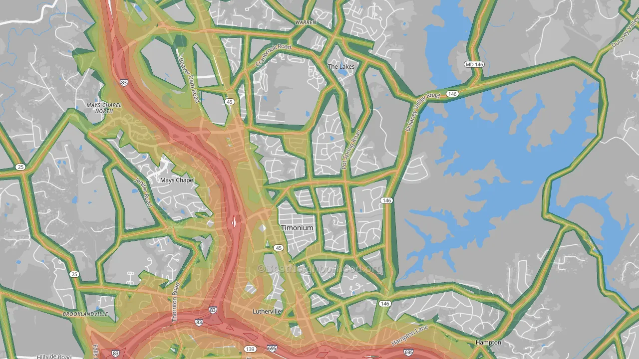 Timonium, MD Map of Noise Levels in Timonium