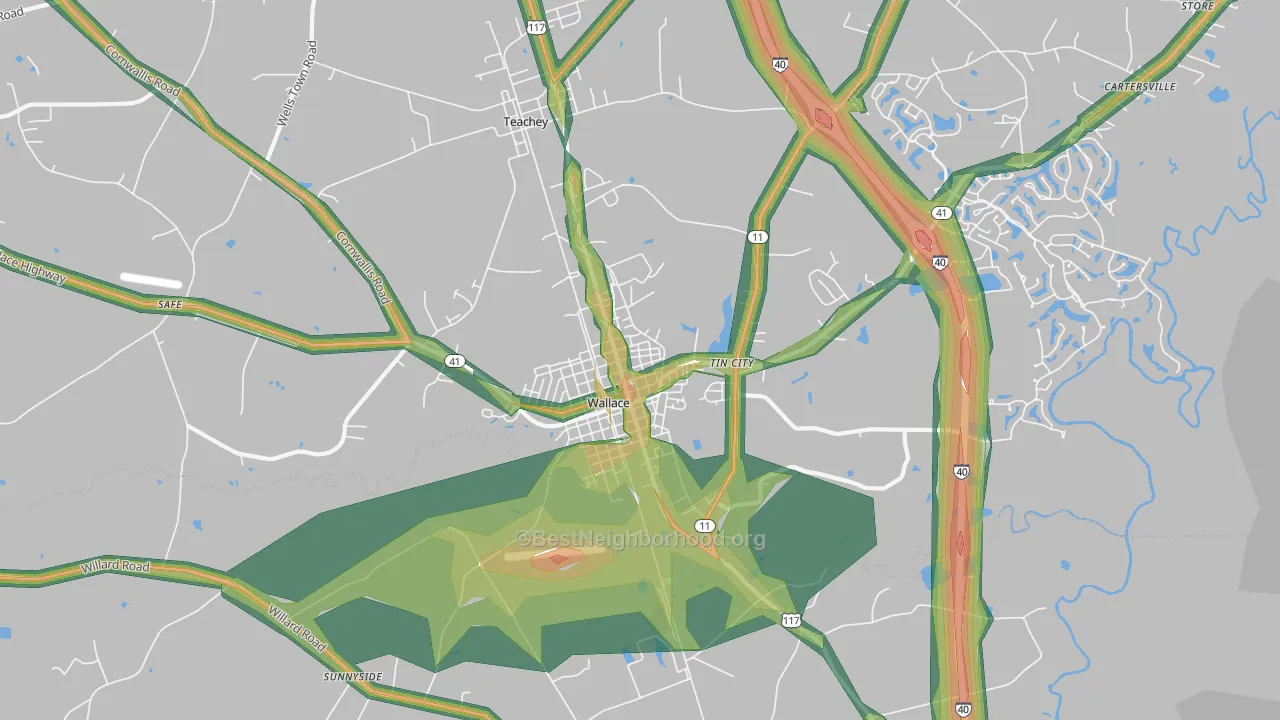 Tin City, NC Map of Noise Levels in Tin City