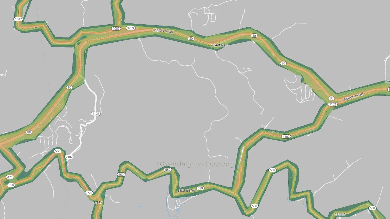 Tina, KY Map of Noise Levels in Tina