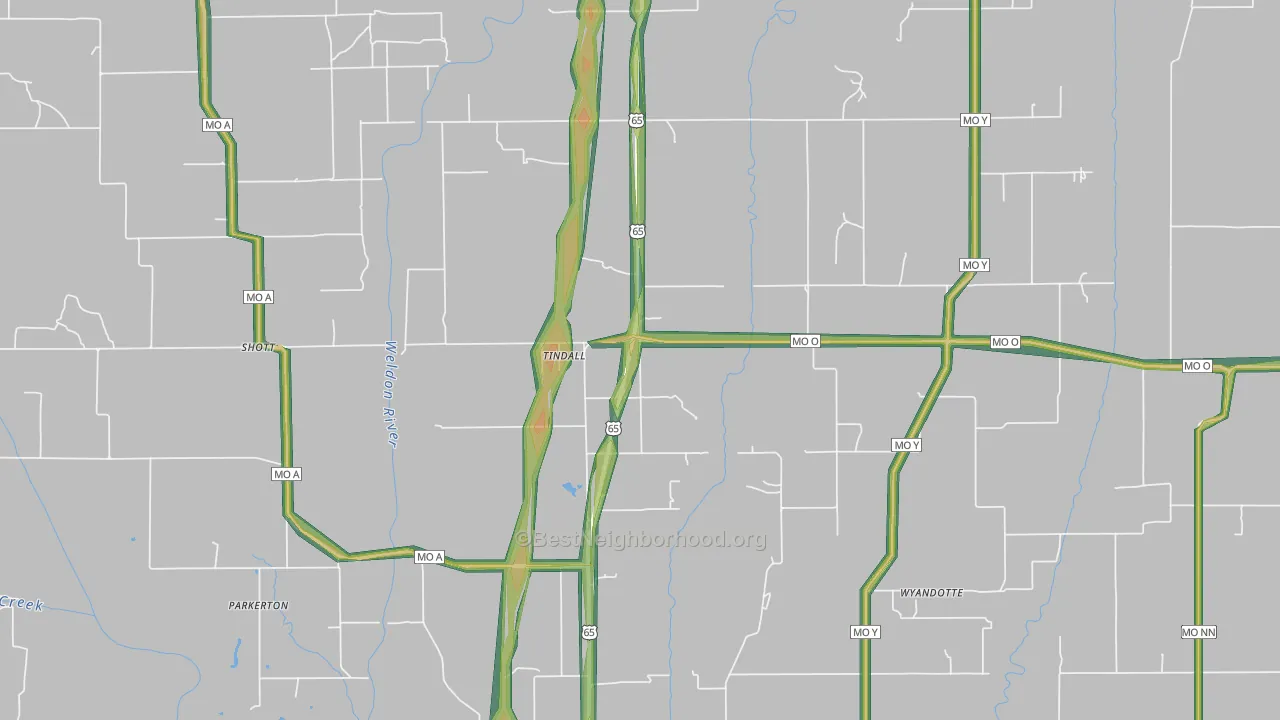 Tindall, MO Map of Noise Levels in Tindall