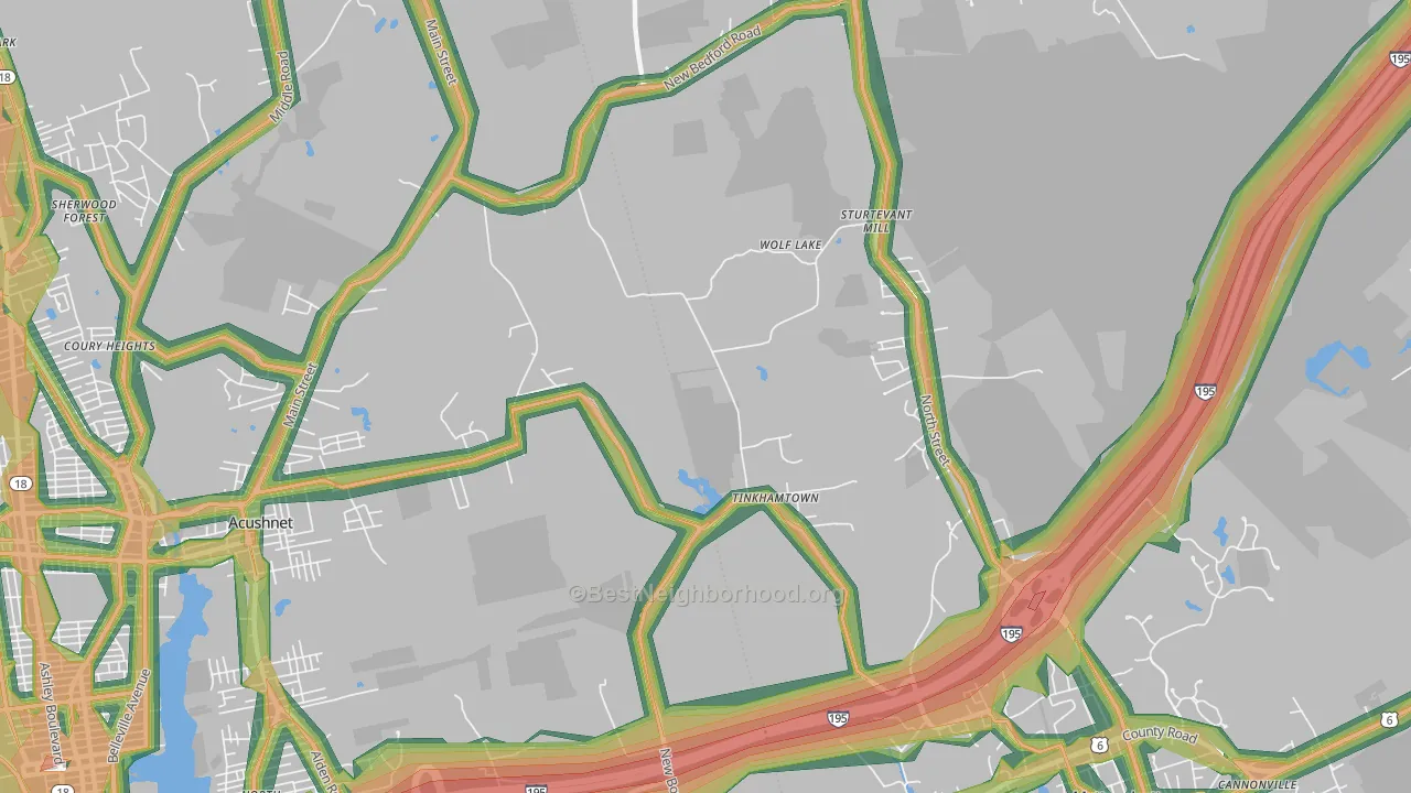 Tinkhamtown, MA Map of Noise Levels in Tinkhamtown