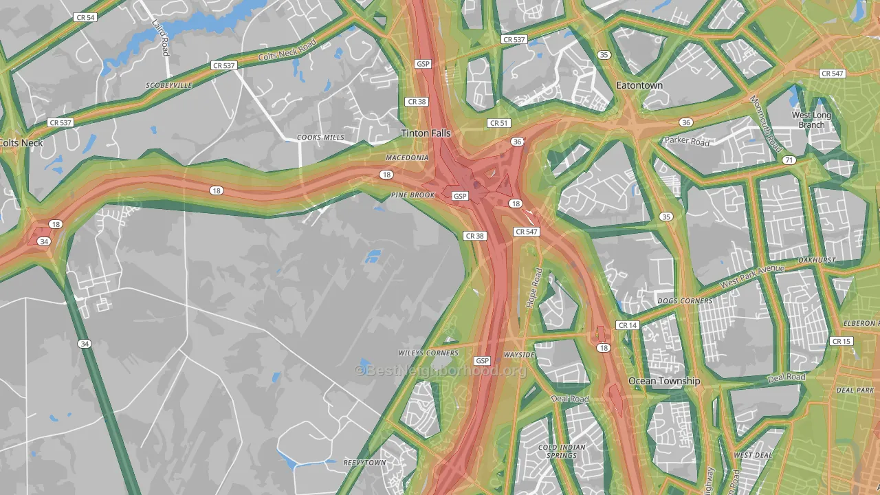 Tinton Falls, NJ Map of Noise Levels in Tinton Falls
